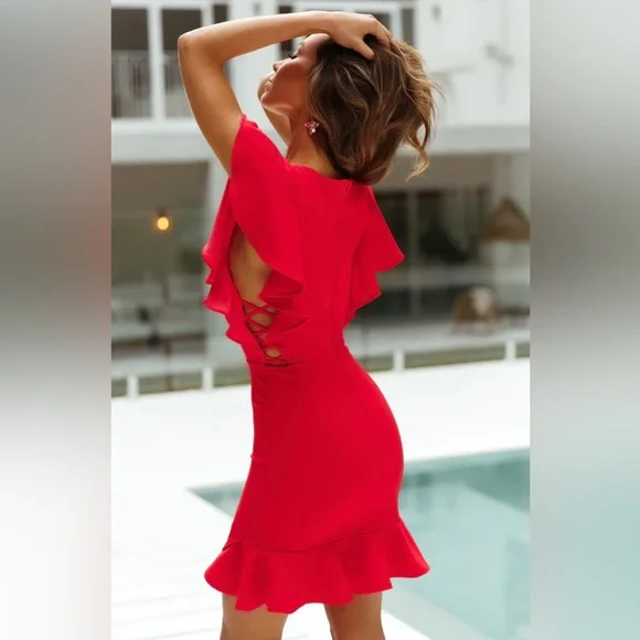 Hello Molly TAKE CHANCES DRESS RED. Mini Dress Size 4 - Picture 3 of 9